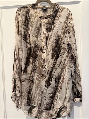 Massimo Cream Brown Black Semi Sheer Abstract Brushstroke Tunic